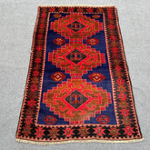 Navy blue afghan hand knotted geometric rug