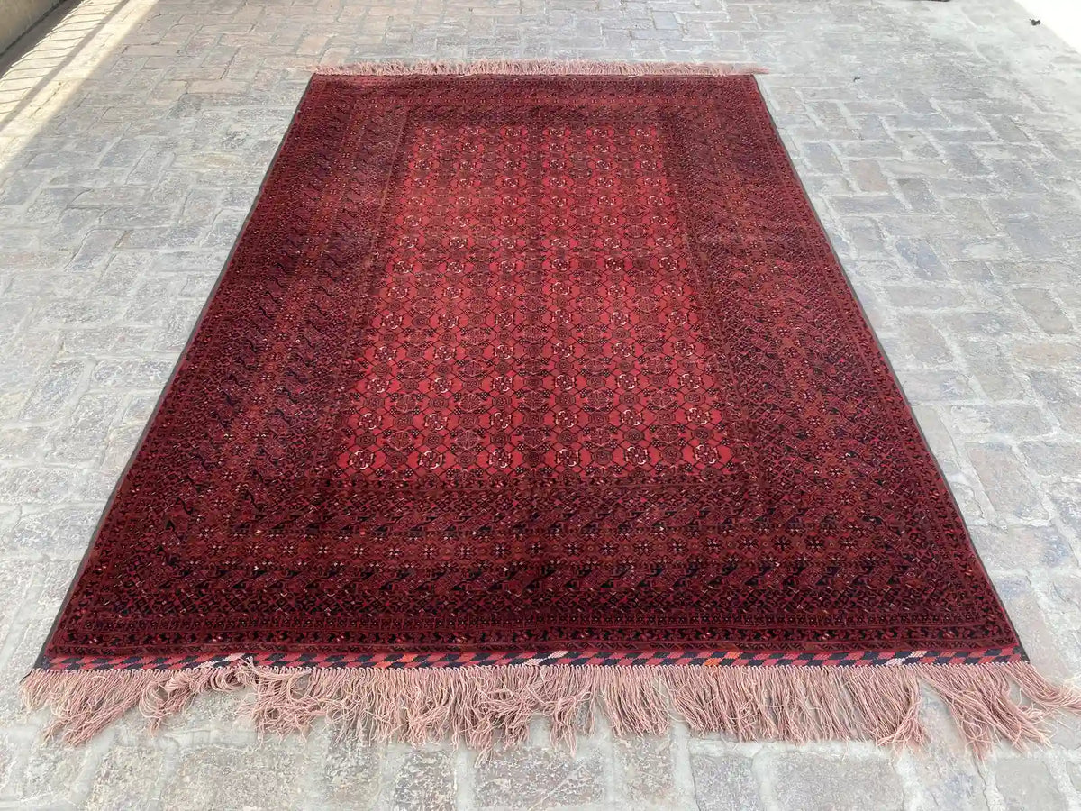 Handmade Beshri Afghan Rug - 6'7" x 9'4" - Geometric Pattern