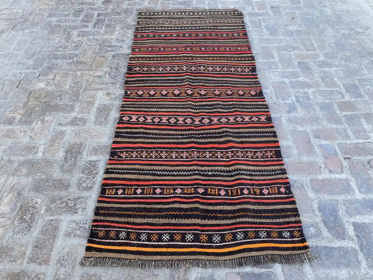 3'6" x 8'8" Handwoven Afghan Nomad's Kilim - Striped Pattern