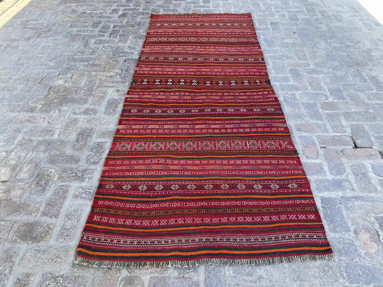 4'3" x 10'7" Afghan Nomad's Kilim - Bold Striped Design