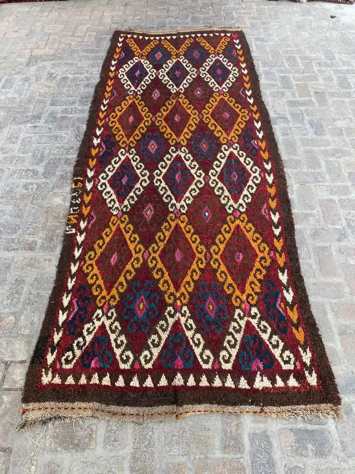 Genuine Afghan Tribal Carpet Hand Knotted with Geometric Pattern, 5.2 x 13.3 ft - Nomad Hues