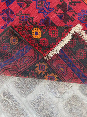 Afghan Belouchi Runner - Red and Blue Geometric Pattern - Nomad Hues