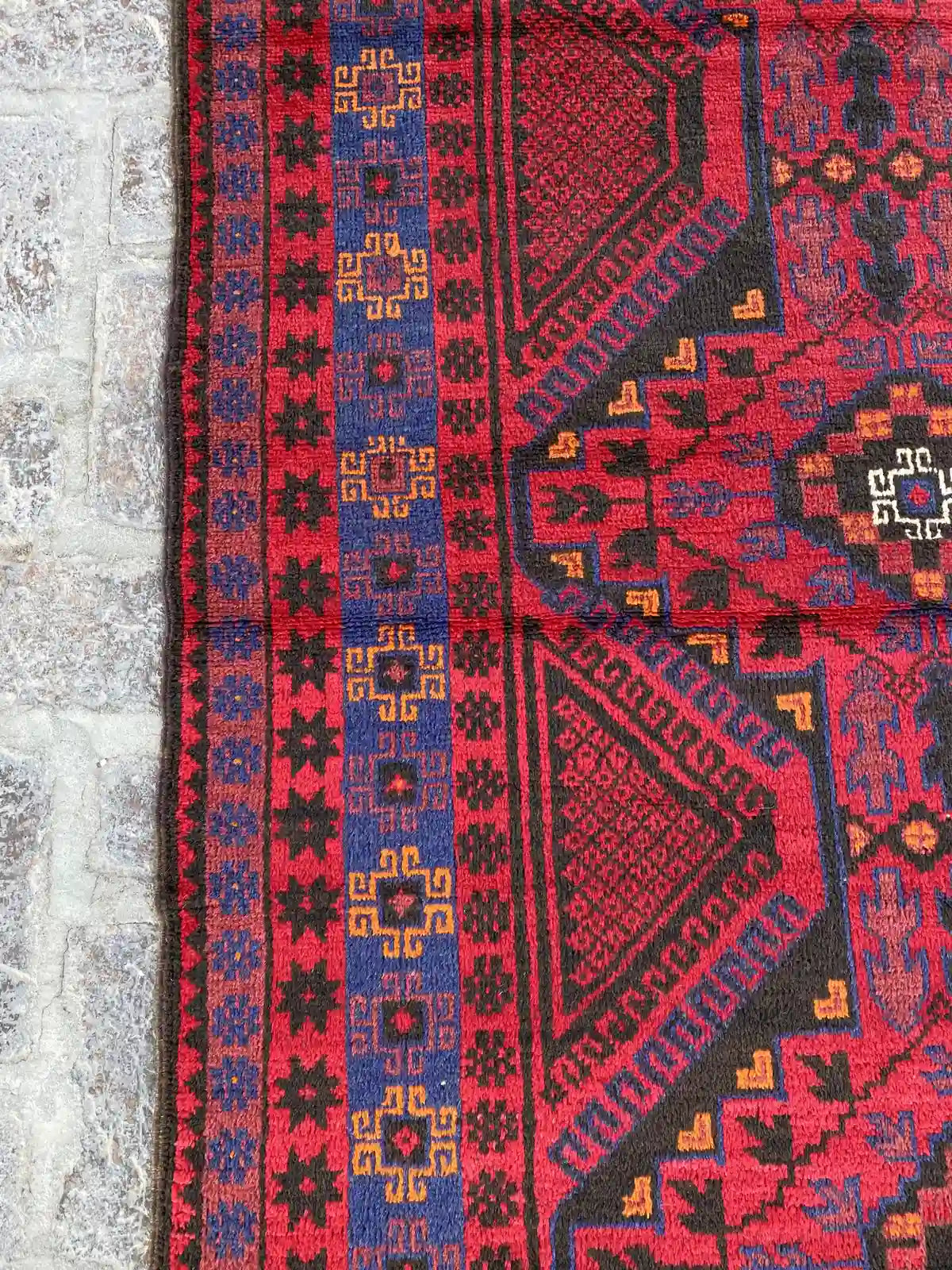 4'1 x 12'2 Afghan Belouchi Runner - Red and Blue Tribal Rug - Nomad Hues