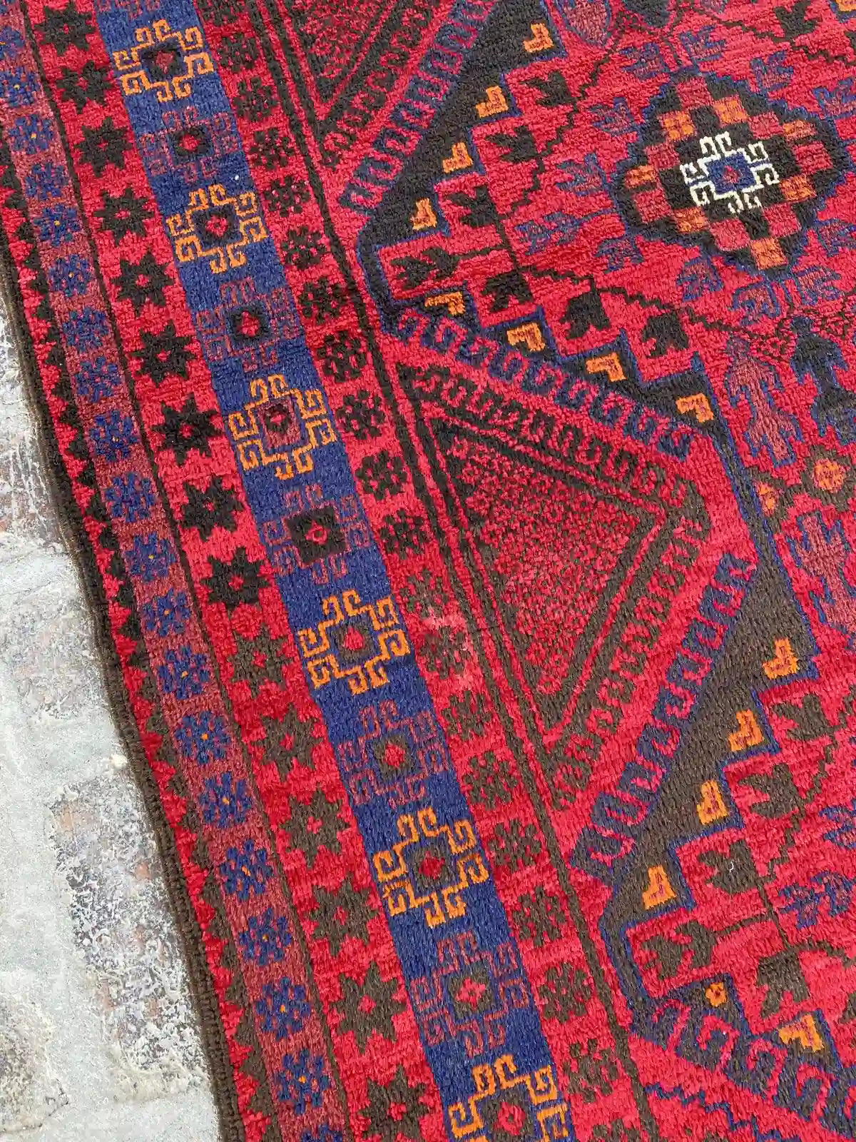 4'1 x 12'2 Afghan Belouchi Runner - Red and Blue Tribal Rug - Nomad Hues