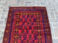 Afghan Belouchi Runner - Red and Blue Geometric Pattern - Nomad Hues