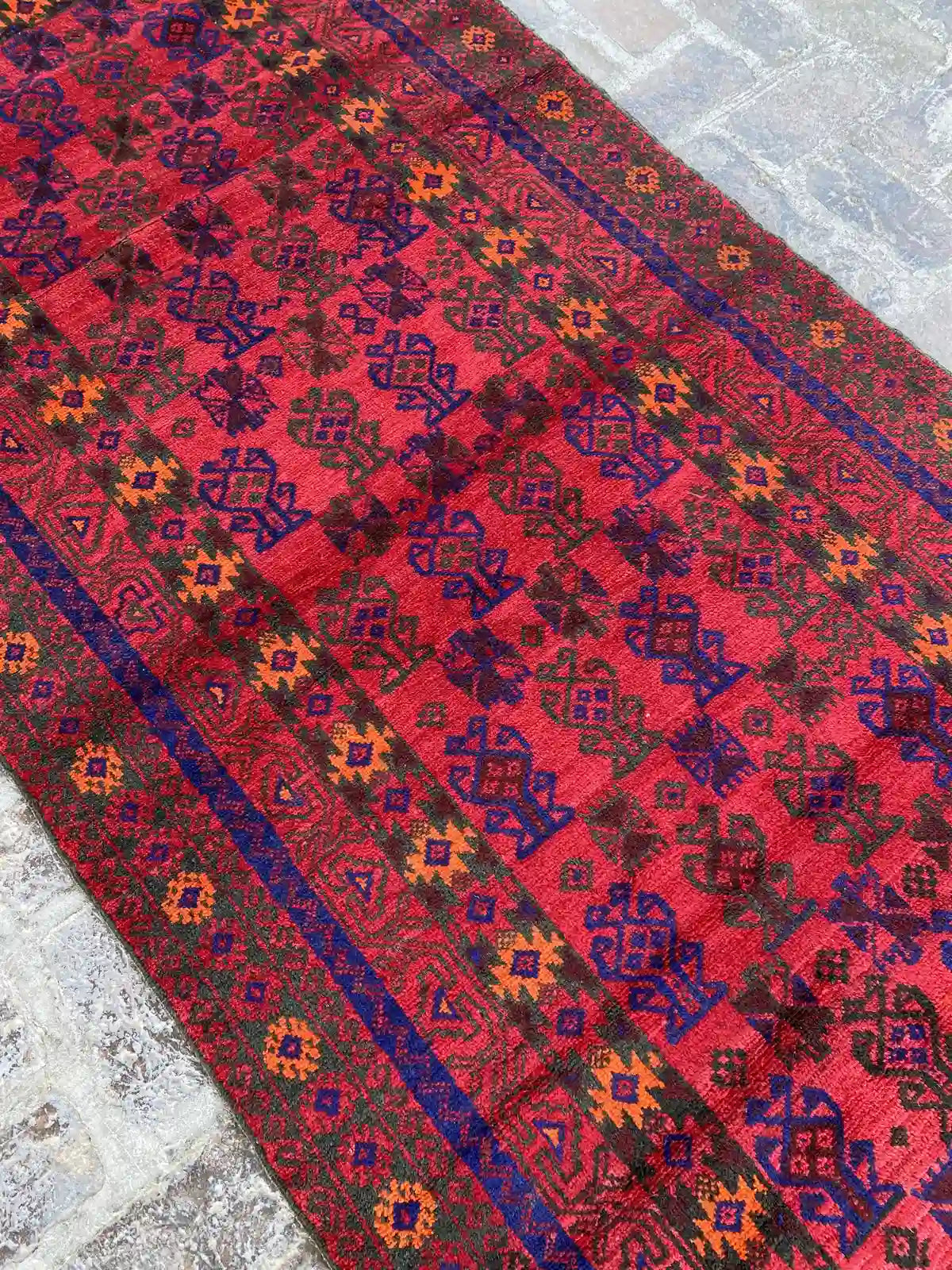 Afghan Belouchi Runner - Red and Blue Geometric Pattern - Nomad Hues