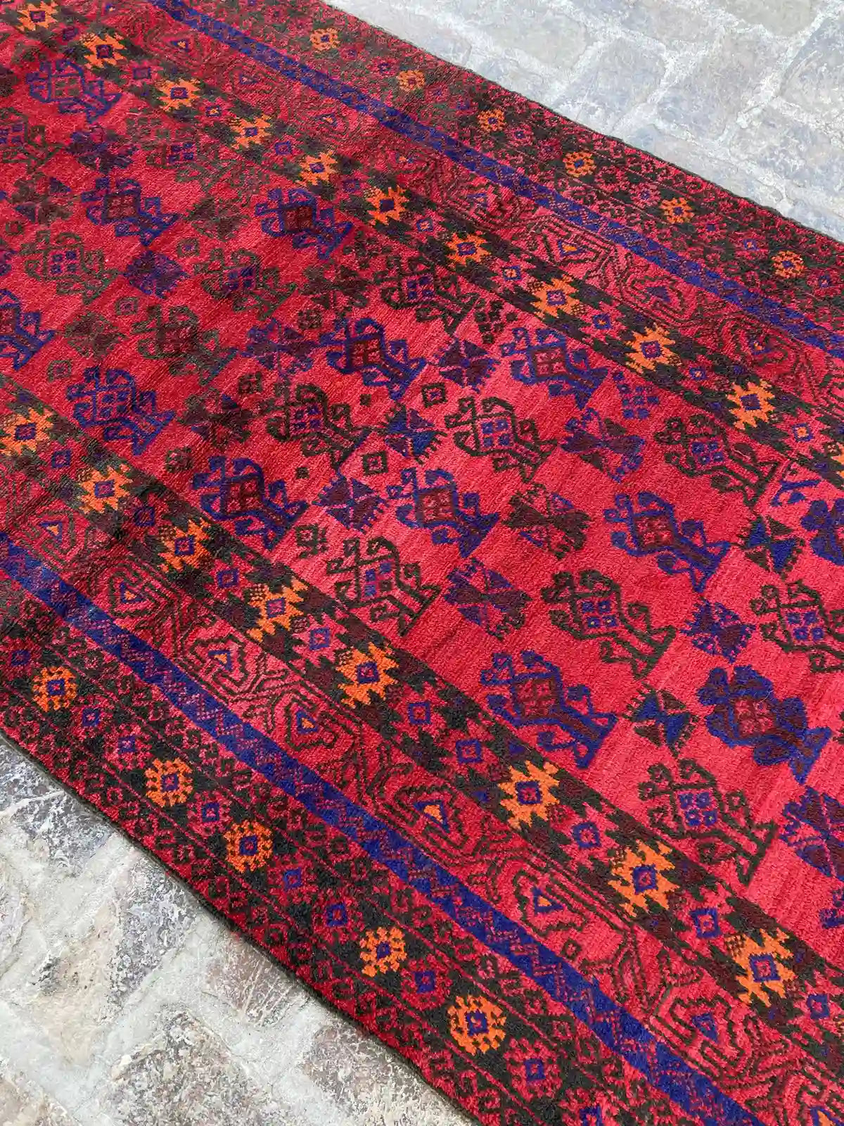 Afghan Belouchi Runner - Red and Blue Geometric Pattern - Nomad Hues