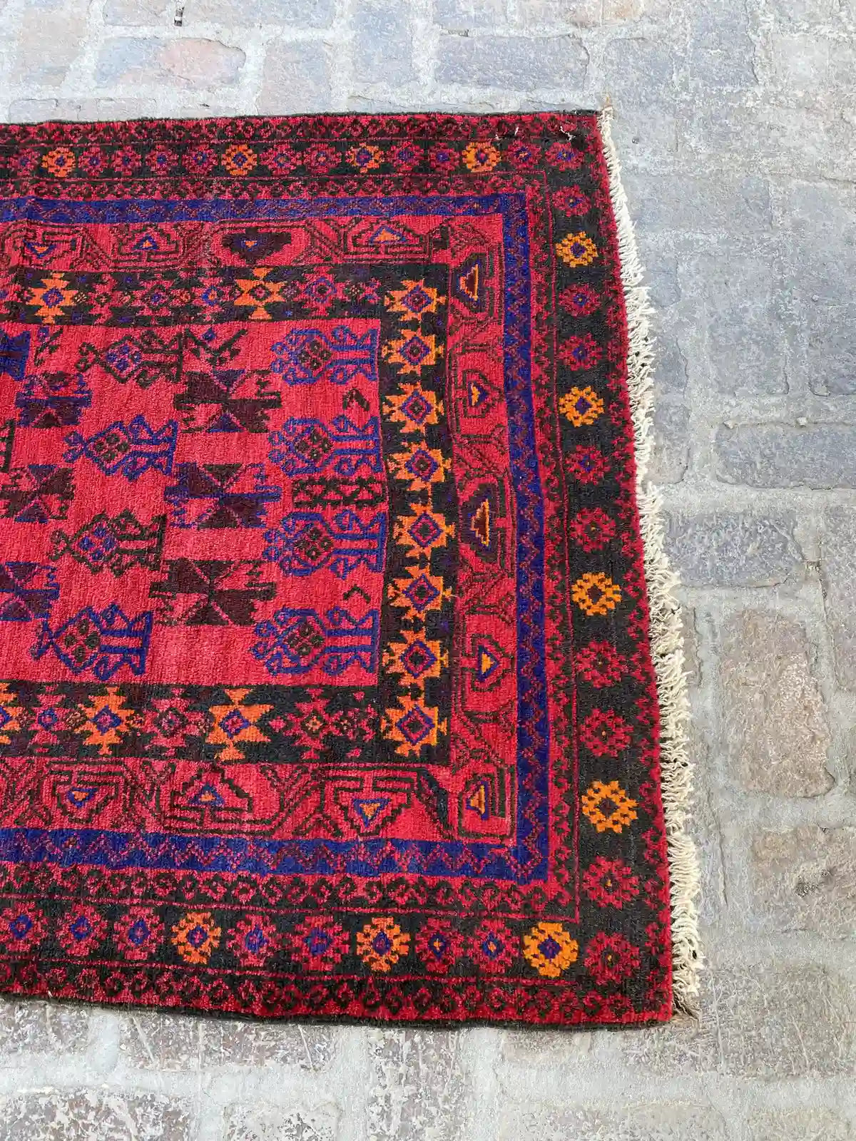 Afghan Belouchi Runner - Red and Blue Geometric Pattern - Nomad Hues