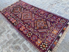 Vibrant 4'6 x 9'4 Afghan Kilim Rug - Bold Tribal Patterns - Nomad Hues