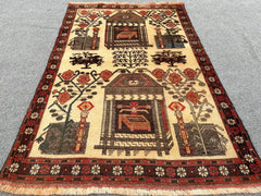 2'11 x 4'4 Afghan pictorial rug scenes of traditional village life - Nomad Hues