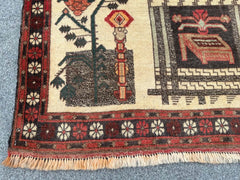 2'11 x 4'4 Afghan pictorial rug scenes of traditional village life - Nomad Hues