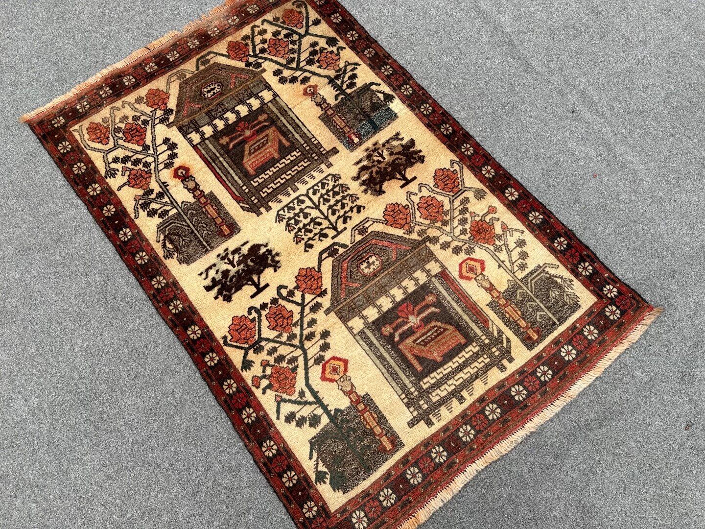 2'11 x 4'4 Afghan pictorial rug scenes of traditional village life - Nomad Hues