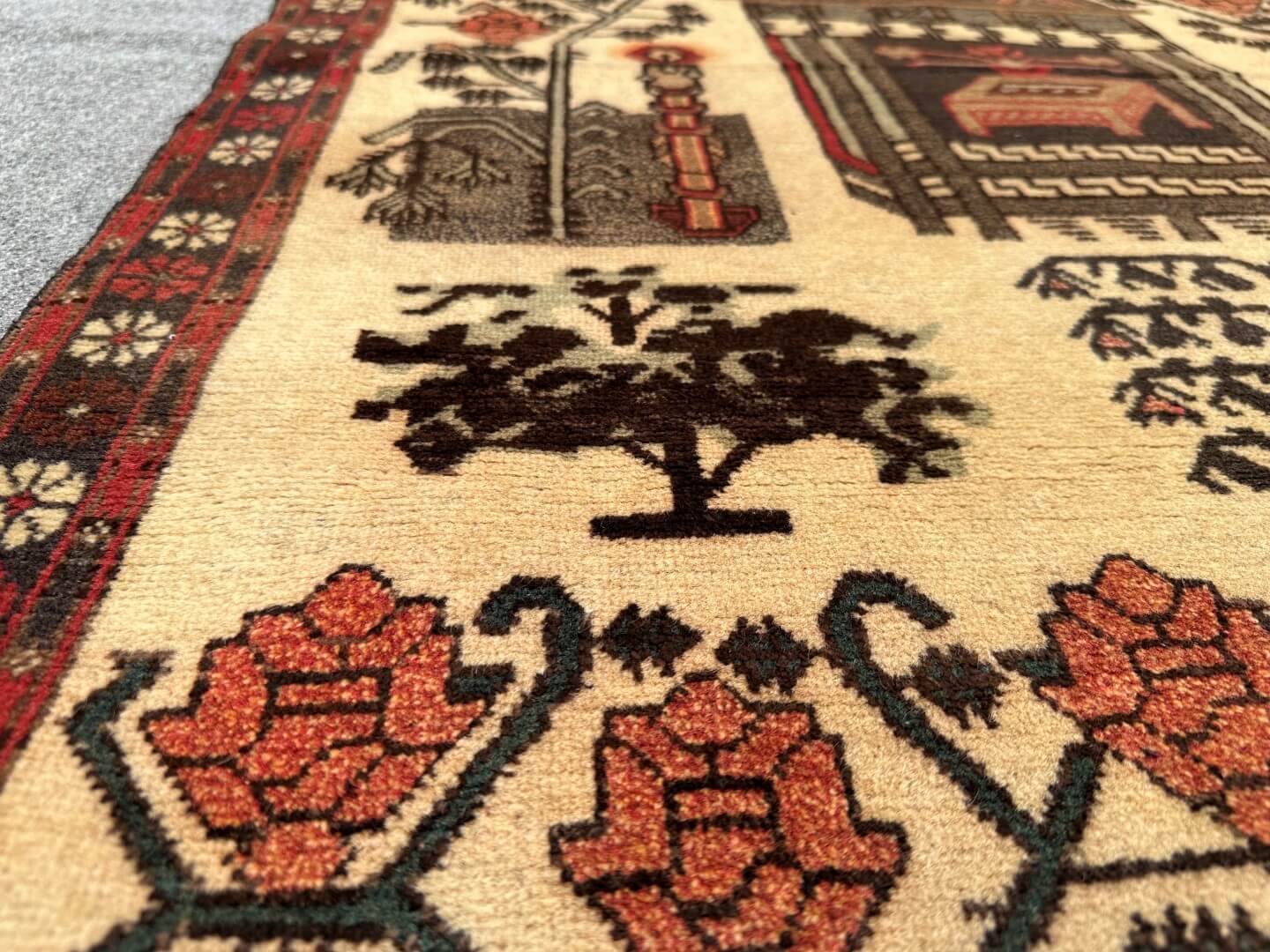 2'11 x 4'4 Afghan pictorial rug scenes of traditional village life - Nomad Hues