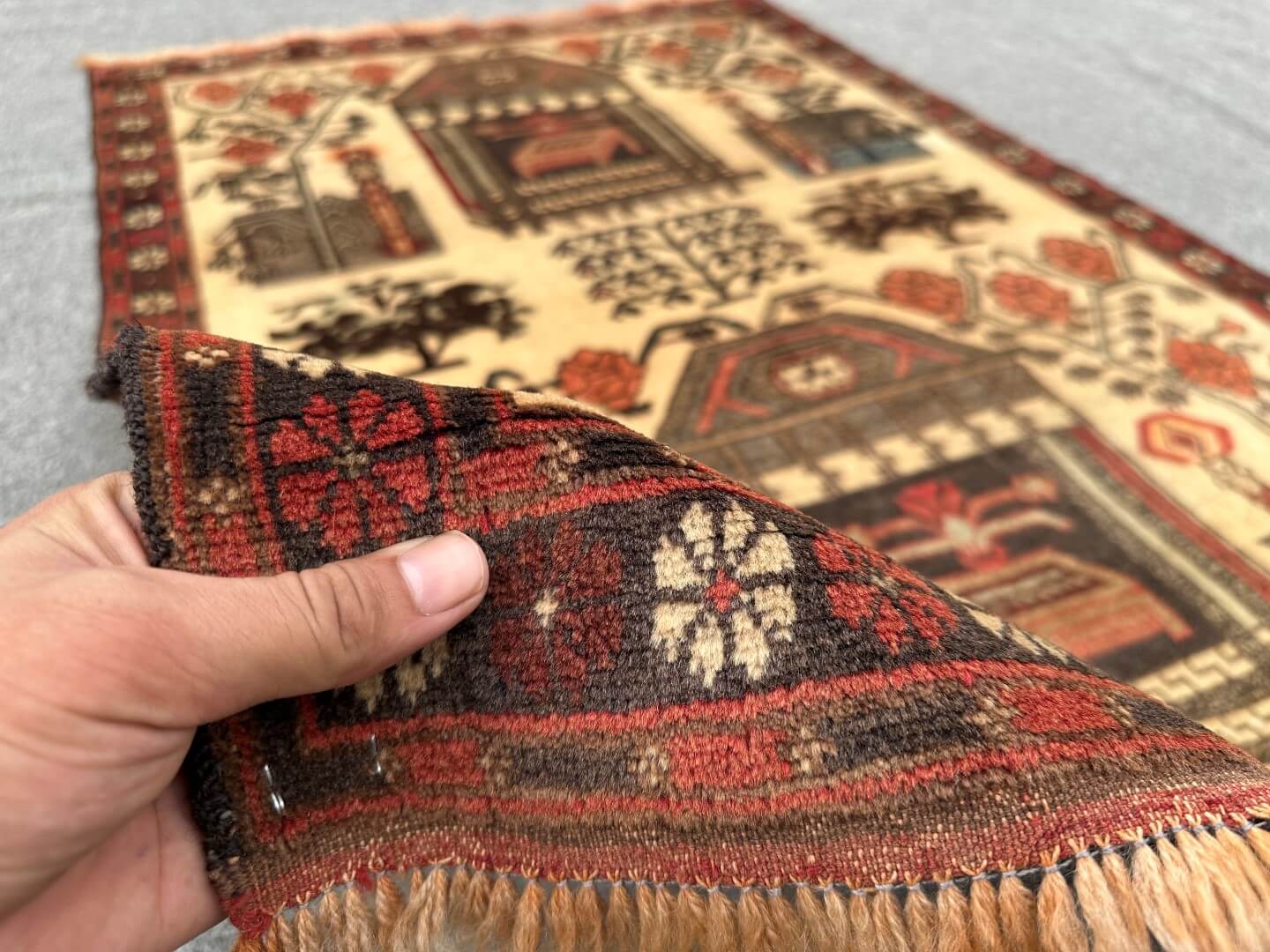 2'11 x 4'4 Afghan pictorial rug scenes of traditional village life - Nomad Hues