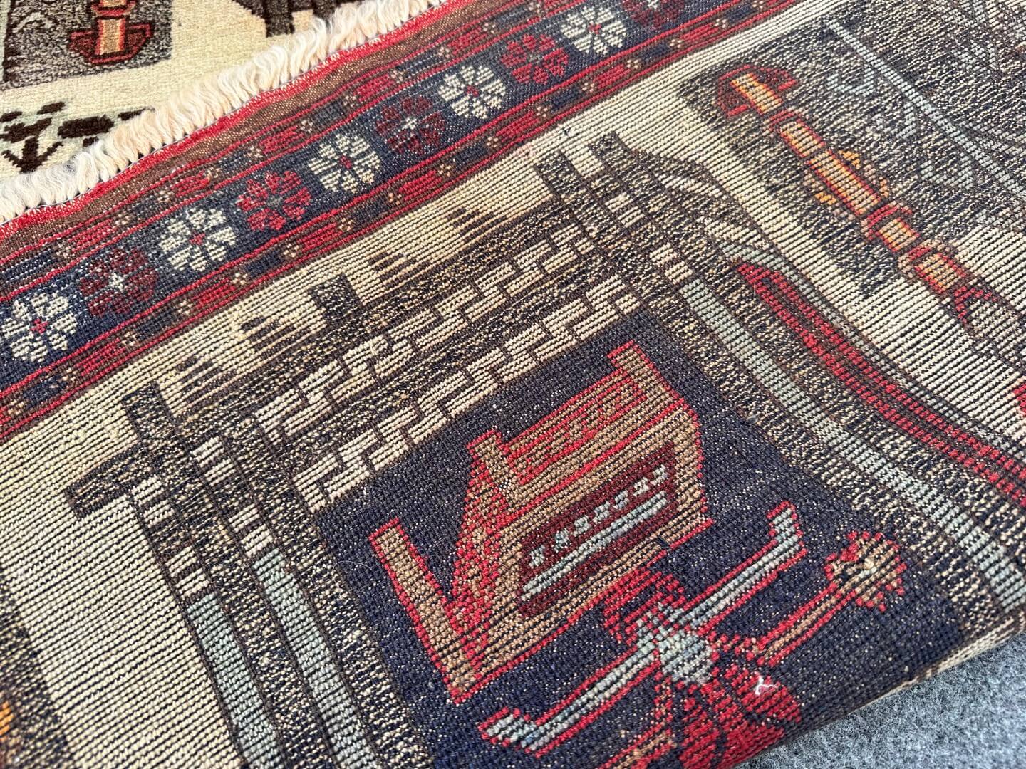 2'11 x 4'4 Afghan pictorial rug scenes of traditional village life - Nomad Hues