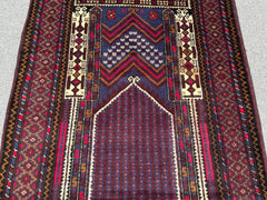 Handmade Afghan prayer rug in burgundy, brown, and beige - Nomad Hues