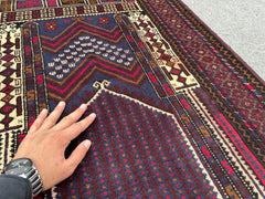 Handmade Afghan prayer rug in burgundy, brown, and beige - Nomad Hues