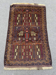 Vintage Afghan Pictorial wool rug 