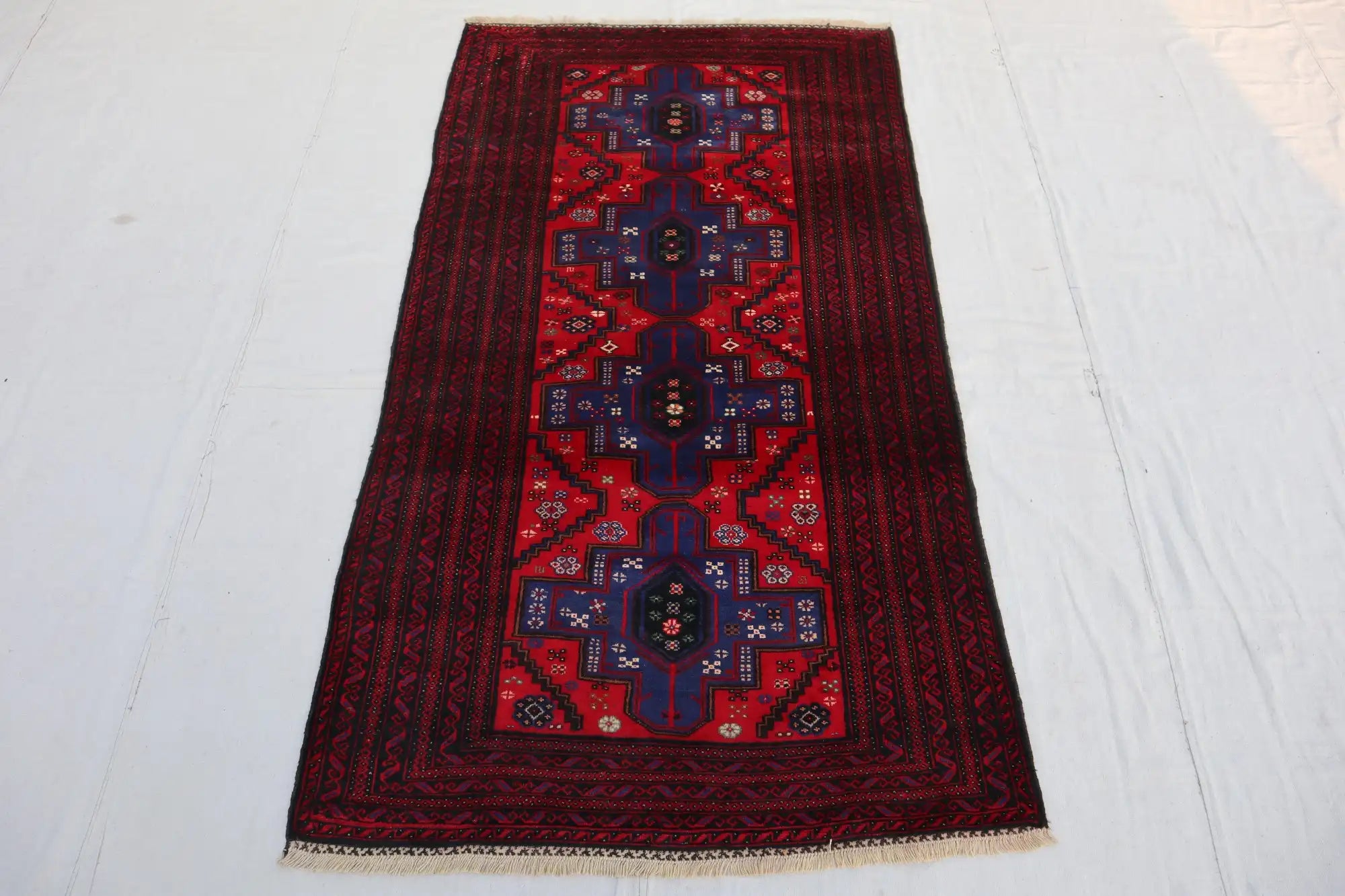 3'9 x 6'10 Afghan Tribal Belouch wool rug - Nomad Hues