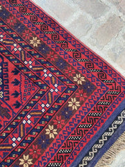 Afghan Mishwani Runner - Red and Blue Geometric Patterns - Nomad Hues