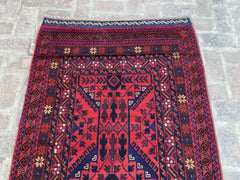 Afghan Mishwani Runner - Red and Blue Geometric Patterns - Nomad Hues