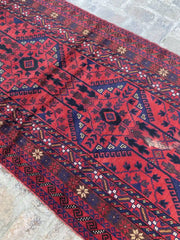 Afghan Mishwani Runner - Red and Blue Geometric Patterns - Nomad Hues