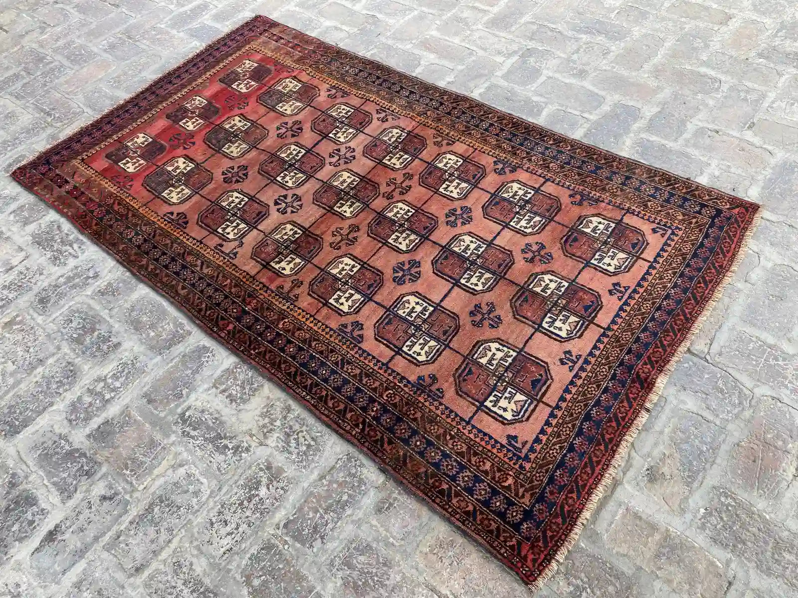 Vintage Afghan Belouch Filpai Rug – Elegant Pattern, 4.0 x 7.1 ft - Nomad Hues