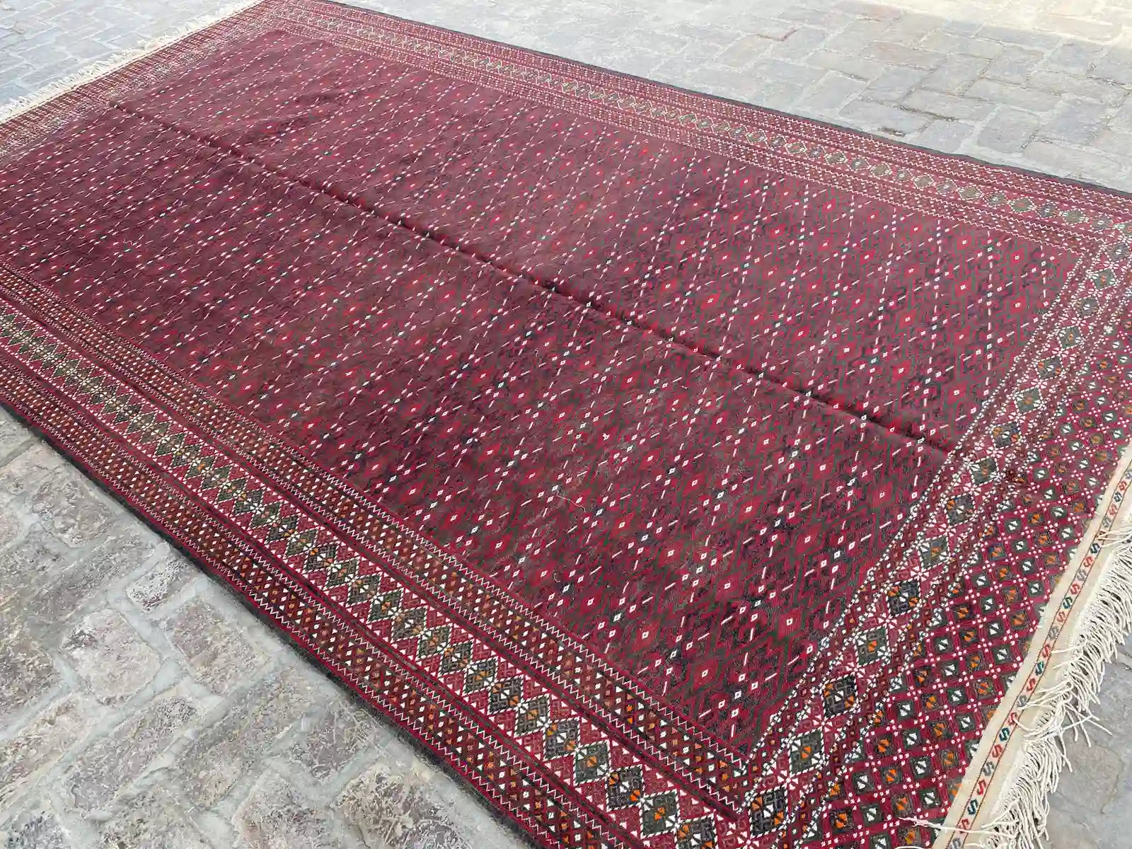 Handwoven Afghan Kilim Rug - 7'1" x 12'10" - Traditional Geometric Pattern