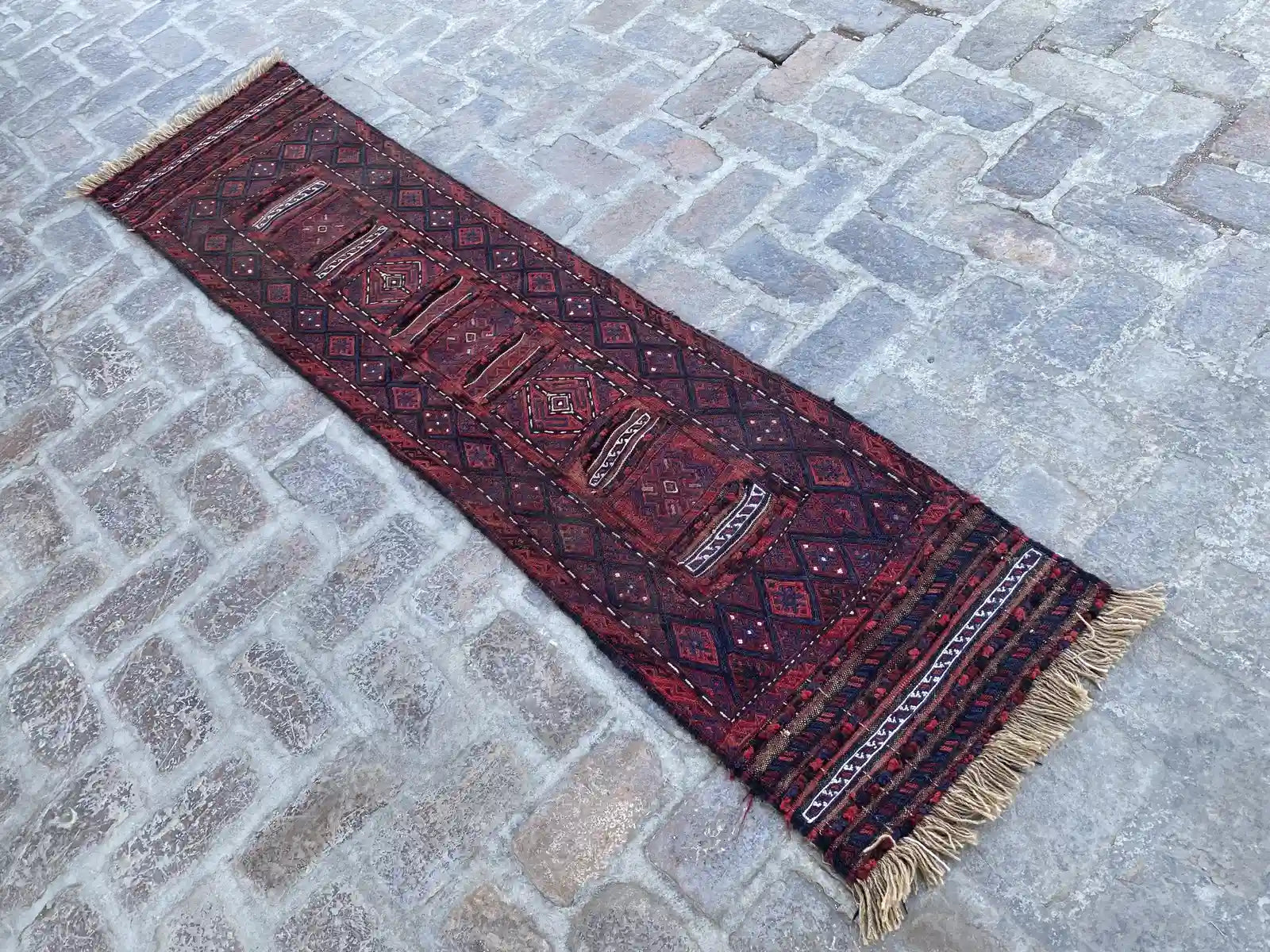 Handwoven Afghan Adreskan Runner - Unique Tribal Design - Nomad Hues