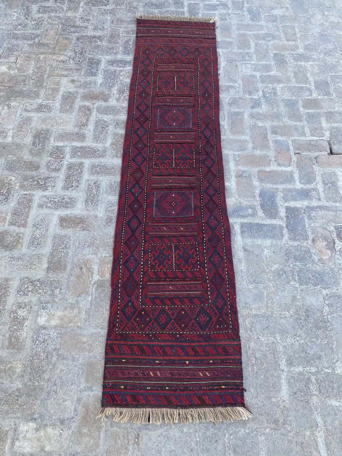 Handwoven Afghan Adreskan Runner - 2'1" x 9'11" - Traditional Geometric Pattern