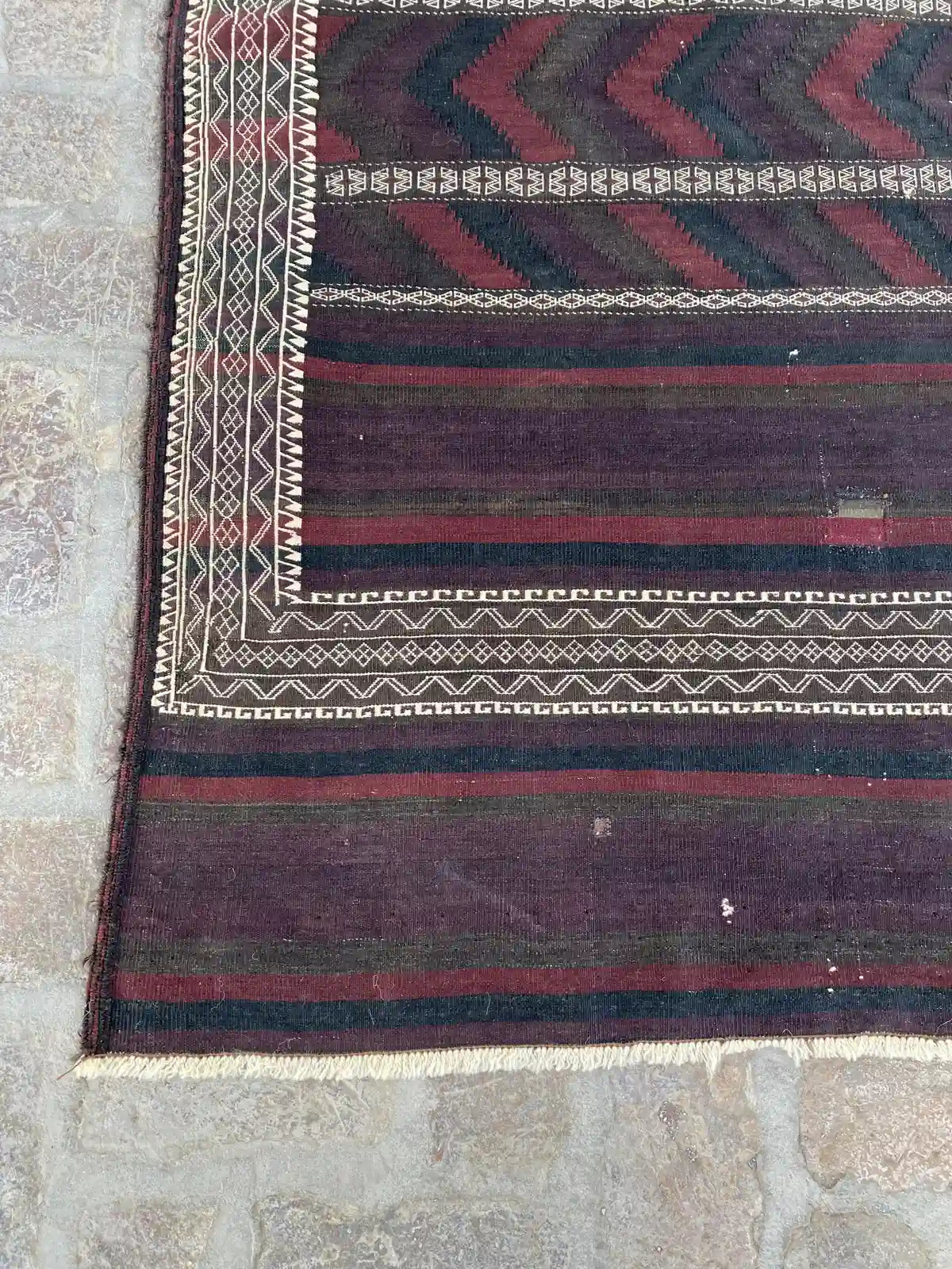 Handwoven Afghan Balouch Kilim - 6'3 x 13'5 - Traditional Striped Pattern - Nomad Hues