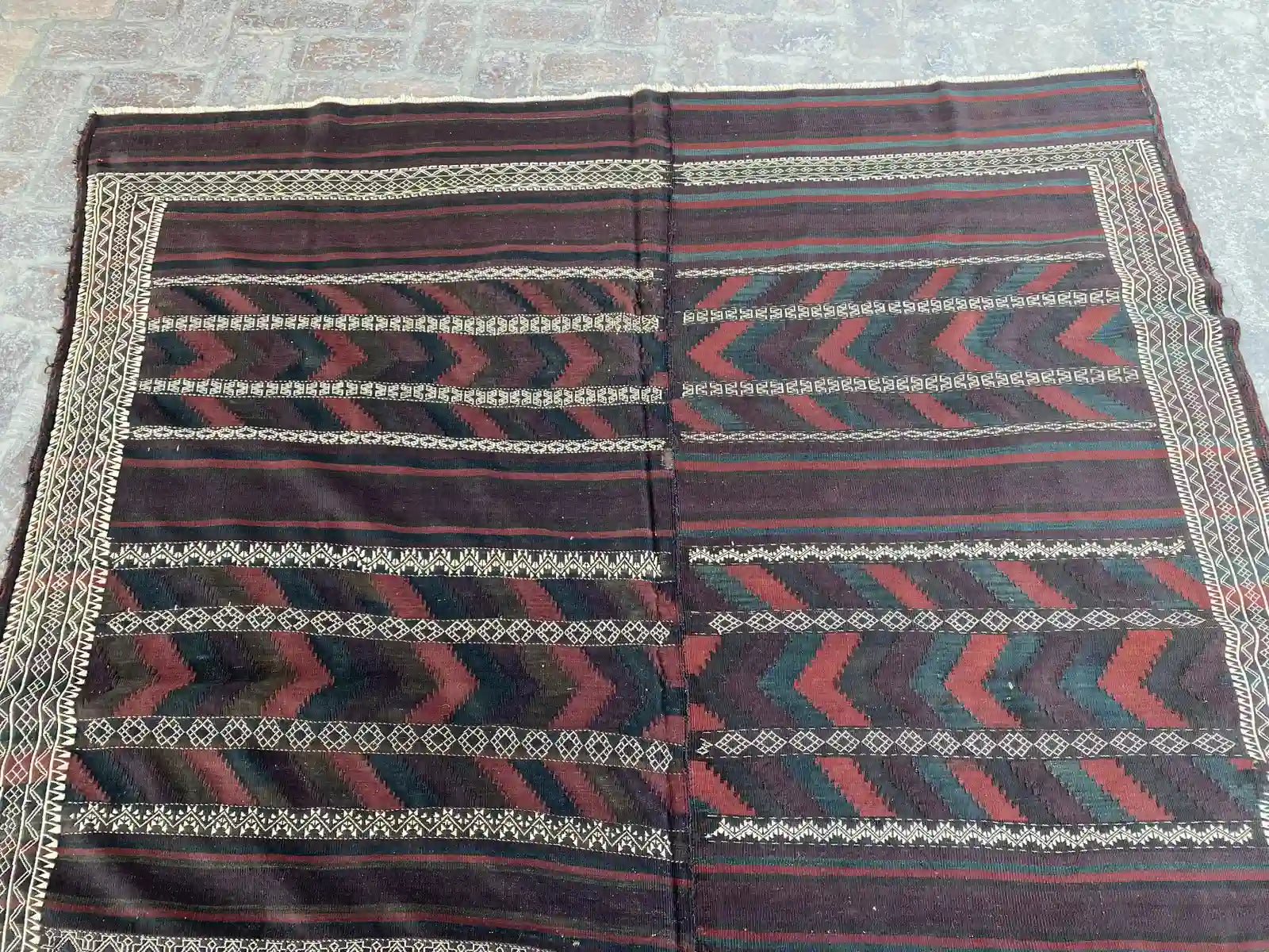 Handwoven Afghan Balouch Kilim - 6'3 x 13'5 - Traditional Striped Pattern - Nomad Hues