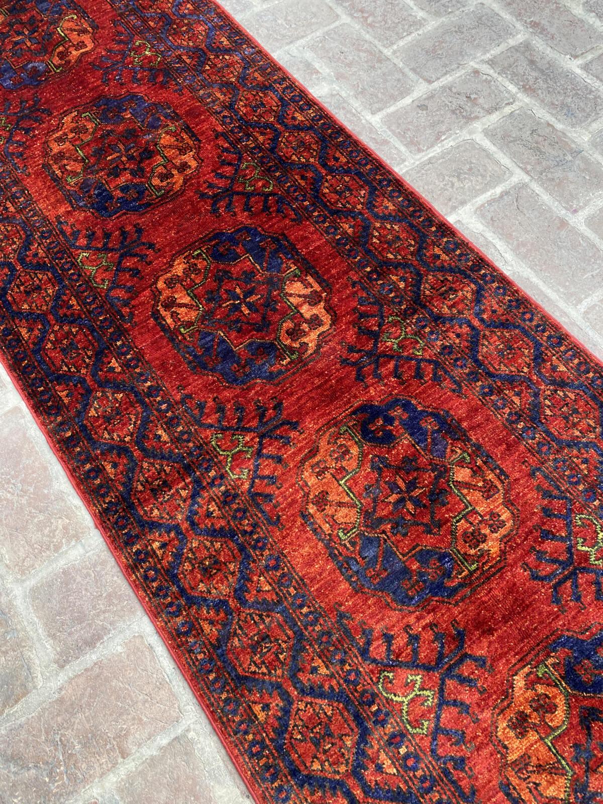 hand knotted Afghan turkmen hallway rug runner