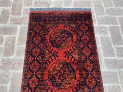 Afghan Filpai Hallway Runner Rug in Red and Navy Blue, 2.6ft x 9.4ft - Nomad Hues