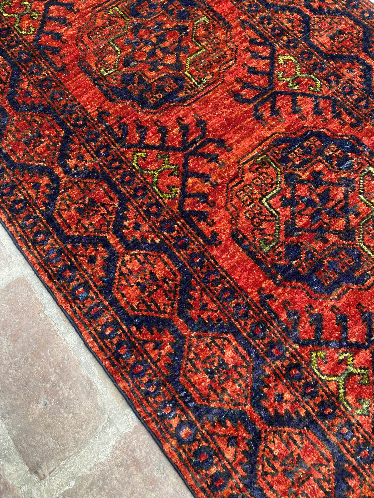 Afghan Filpai Hallway Runner Rug in Red and Navy Blue, 2.6ft x 9.4ft - Nomad Hues