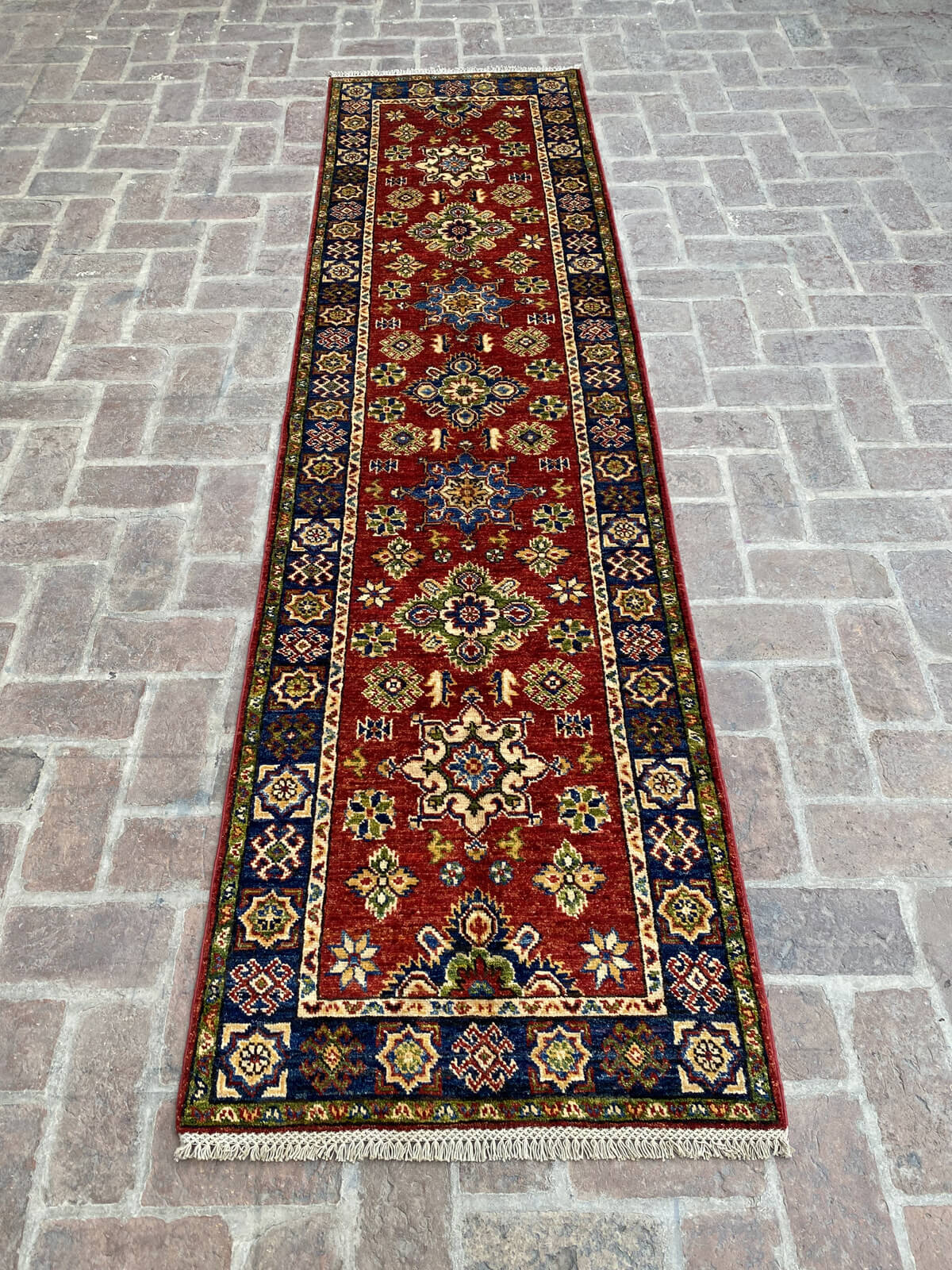 Handmade Afghan Kazak Hallway Runner Rug, 2.6ft x 10ft - Nomad Hues