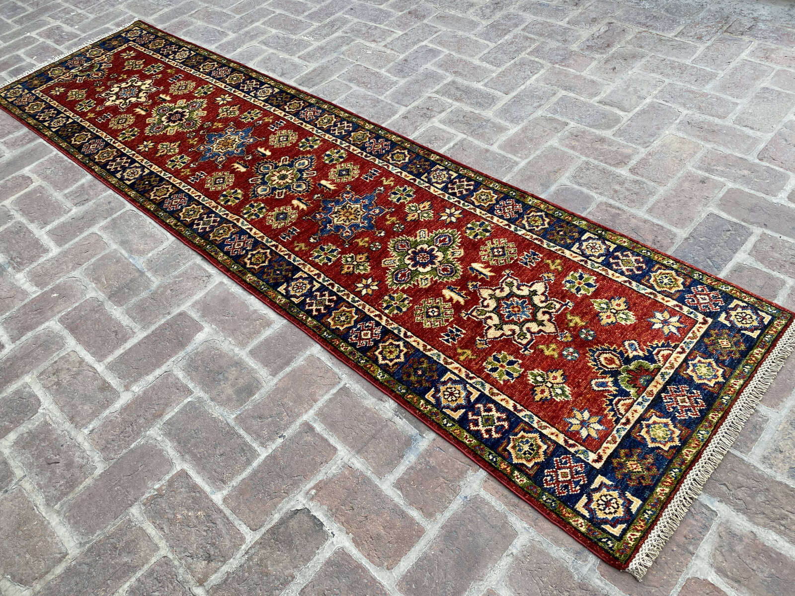 Handmade Afghan Kazak Hallway Runner Rug, 2.6ft x 10ft - Nomad Hues