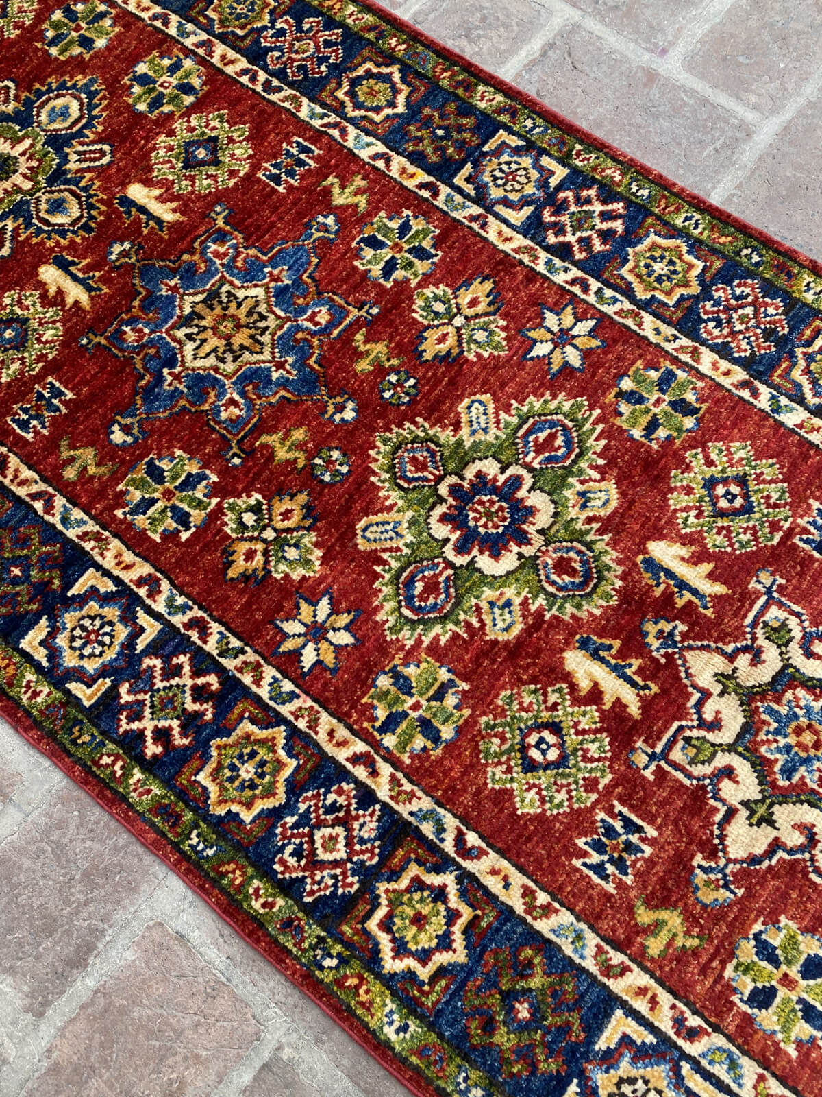 Handmade Afghan Kazak Hallway Runner Rug, 2.6ft x 10ft - Nomad Hues