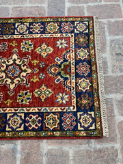 Handmade Afghan Kazak Hallway Runner Rug, 2.6ft x 10ft - Nomad Hues