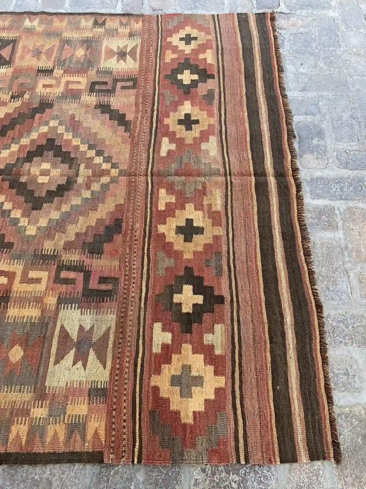 6'3 x 10'0 Handwoven Afghan Hazara Kilim - Traditional Geometric Pattern - Nomad Hues