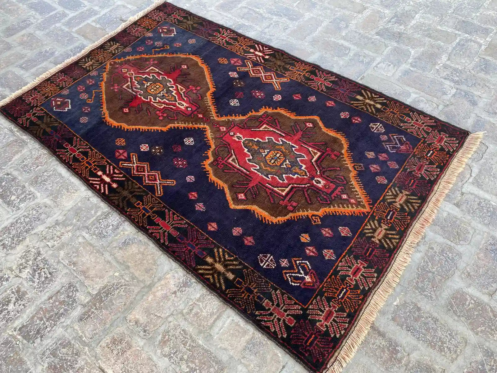 Afghan Vintage Tribal Rug - Bold Medallion Design - Nomad Hues