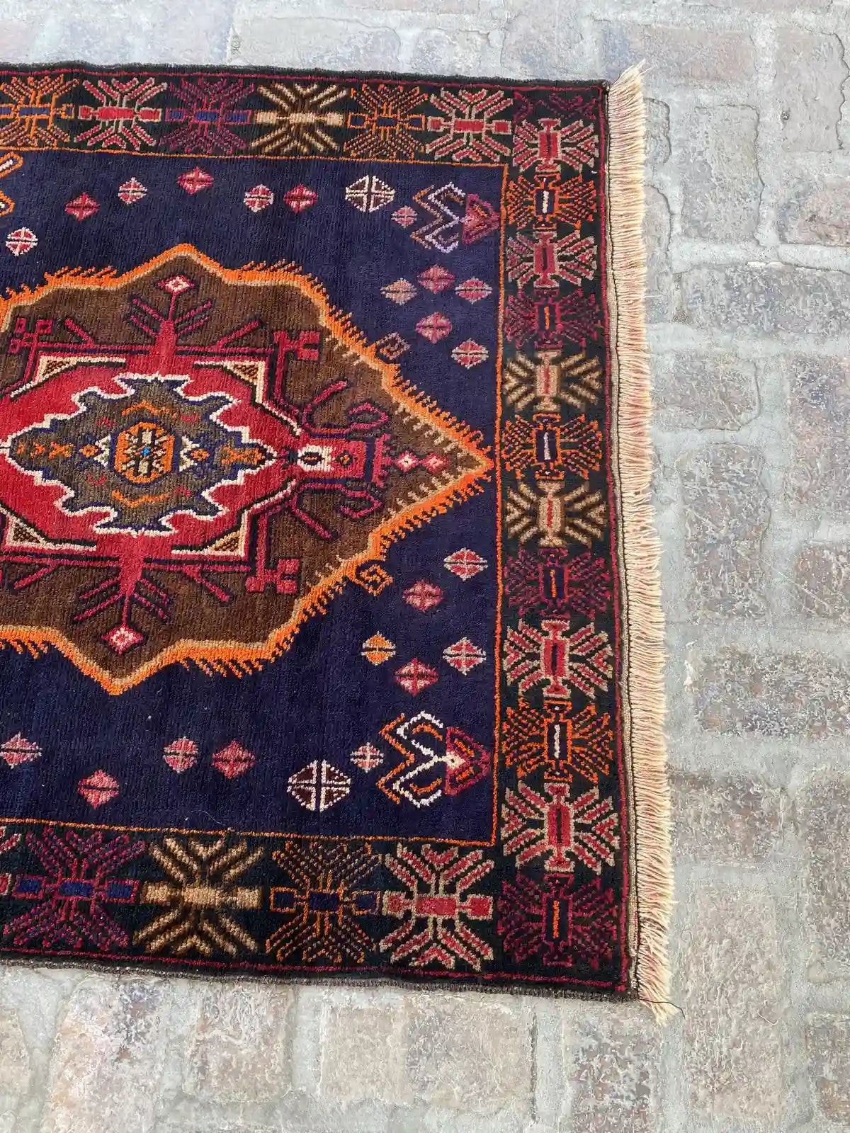 Afghan Vintage Tribal Rug - Bold Medallion Design - Nomad Hues