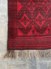 Stunning 4'2 x 6'4 Afghan Belouchi Rug - Deep Red and Black Tribal Patterns - Nomad Hues