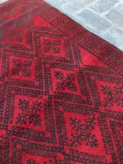 Stunning 4'2 x 6'4 Afghan Belouchi Rug - Deep Red and Black Tribal Patterns - Nomad Hues