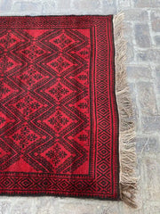 Stunning 4'2 x 6'4 Afghan Belouchi Rug - Deep Red and Black Tribal Patterns - Nomad Hues