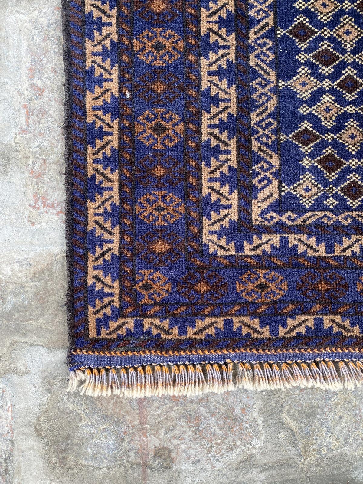 Blue Vintage Afghan Wool Rug - Nomad Hues