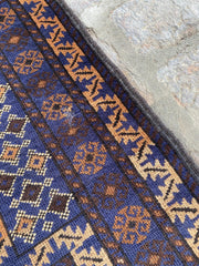 Blue Vintage Afghan Wool Rug - Nomad Hues