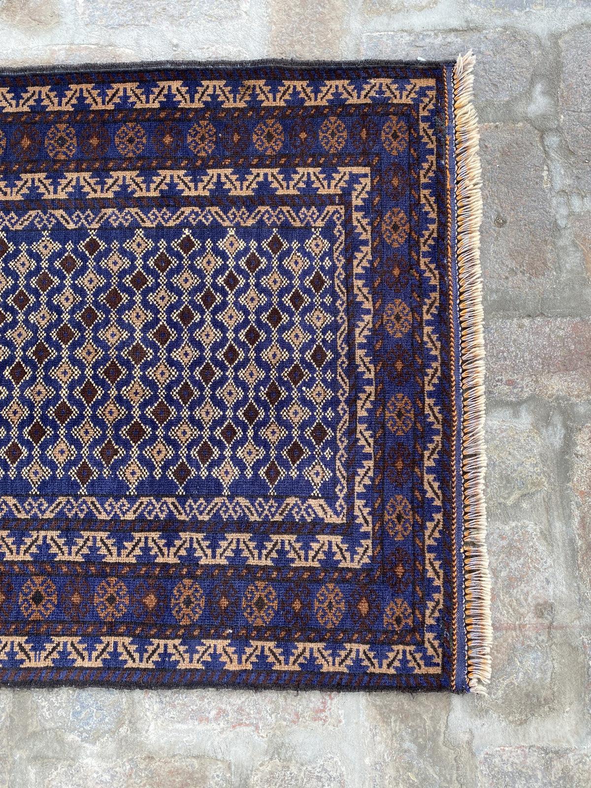 Blue Vintage Afghan Wool Rug - Nomad Hues