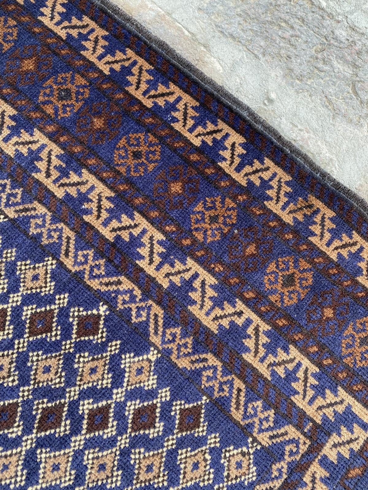 Blue Vintage Afghan Wool Rug - Nomad Hues