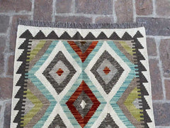 Handwoven Geometric Kilim Rug - 82x125 cm Gray Tribal Pattern | Nomad Hues